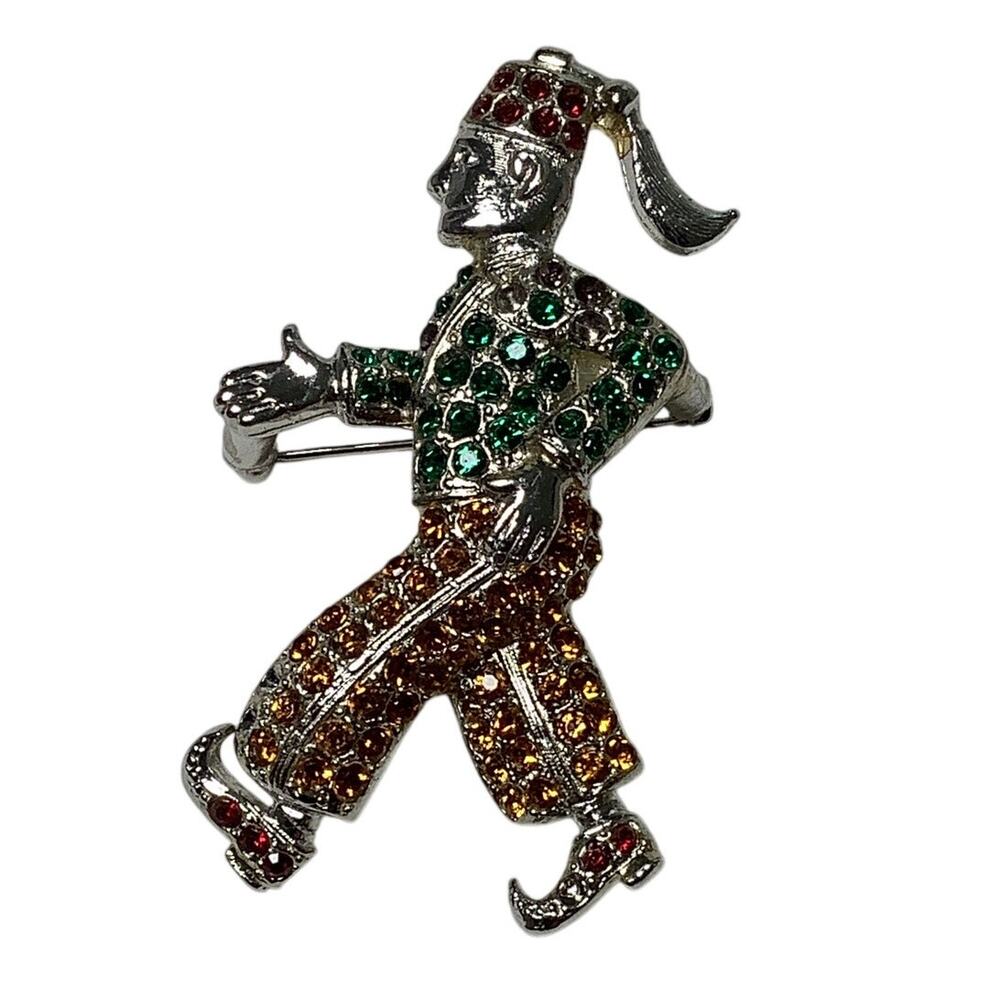 ORA Ralph Singer Rhinestone Shriner Figural Walking Man Fez Brooch Pin E3-12